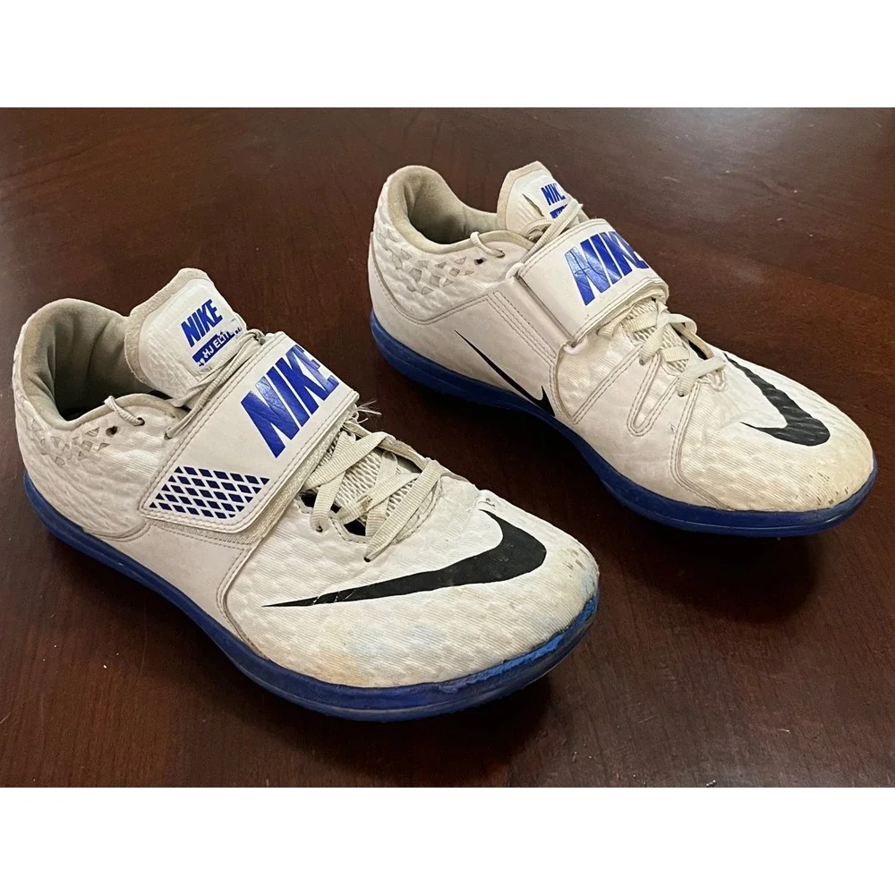 Nike High Jump Elite Track Field Spikes White Blue 806561-100 Mens Size 9 Cleats